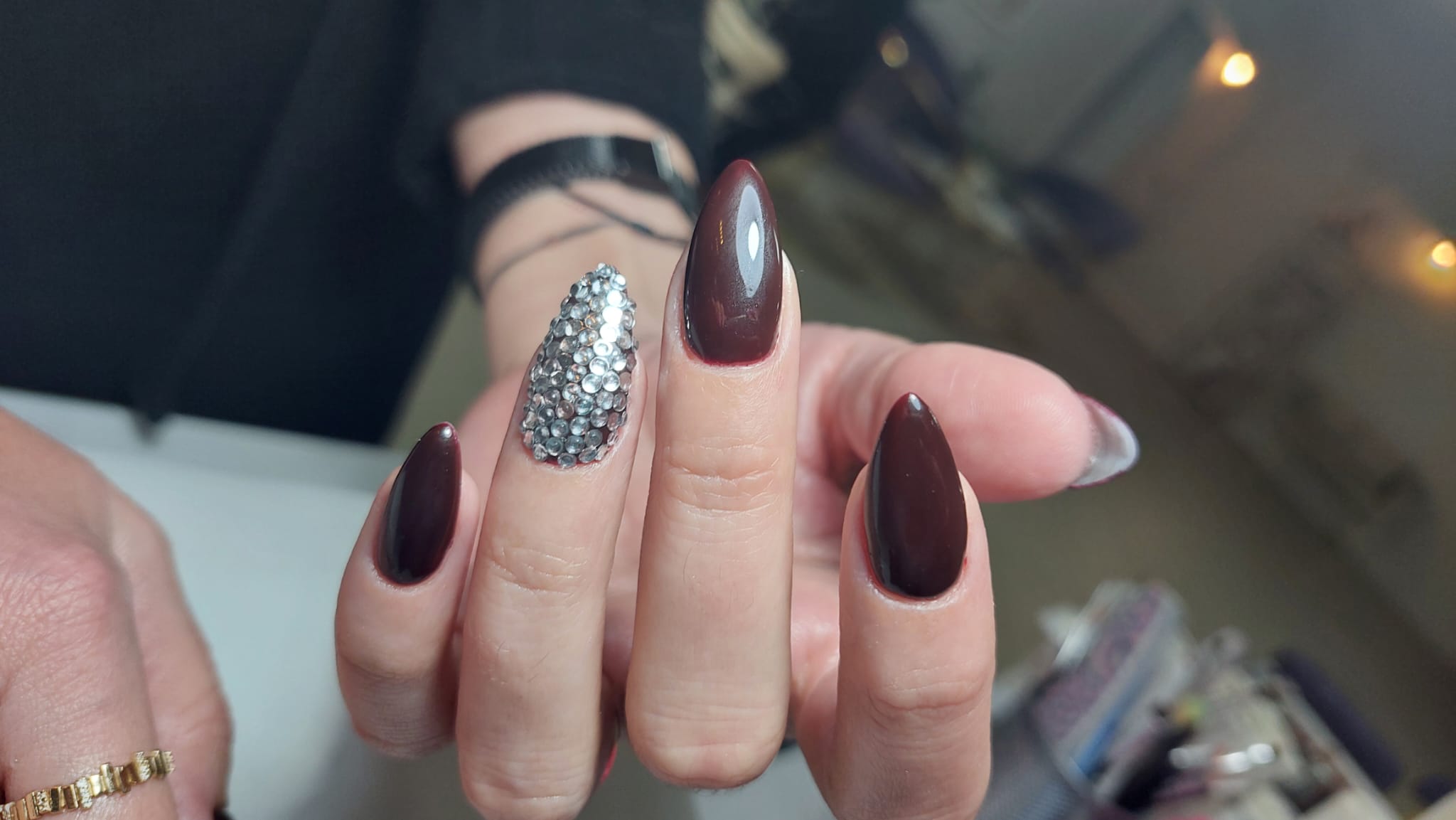 Elegant Burgundy & Silver Nail Art